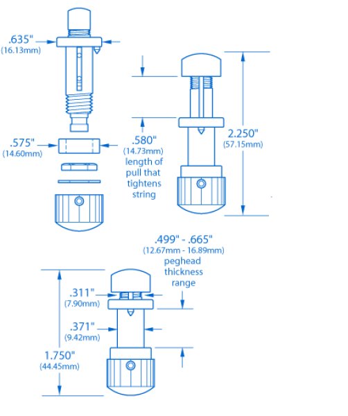画像9: Steinberger Gearless "Chrome" Single  mount string locking Tuner Peg's  6個入り1Set (9)